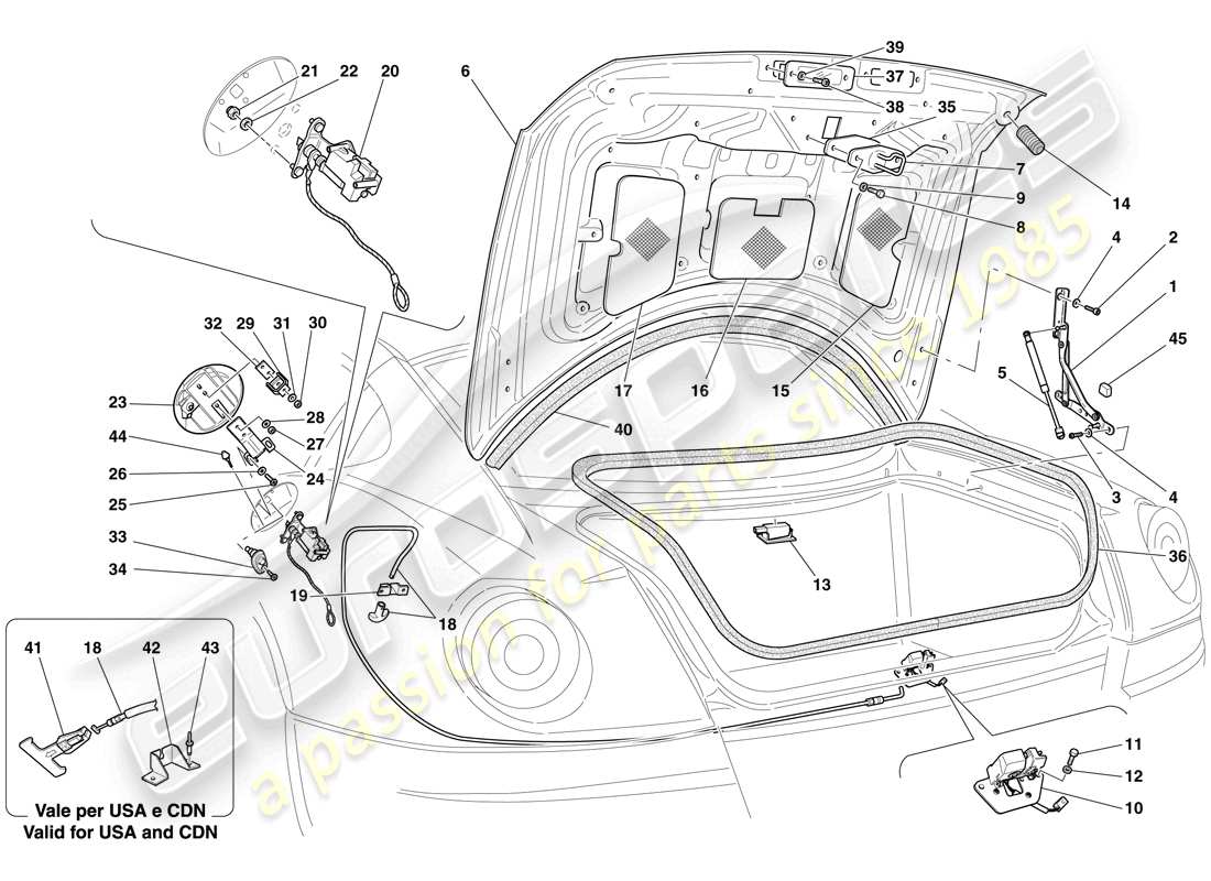 ferrari 599 gtb fiorano (rhd) gepäckraumdeckel und tankklappe teilediagramm