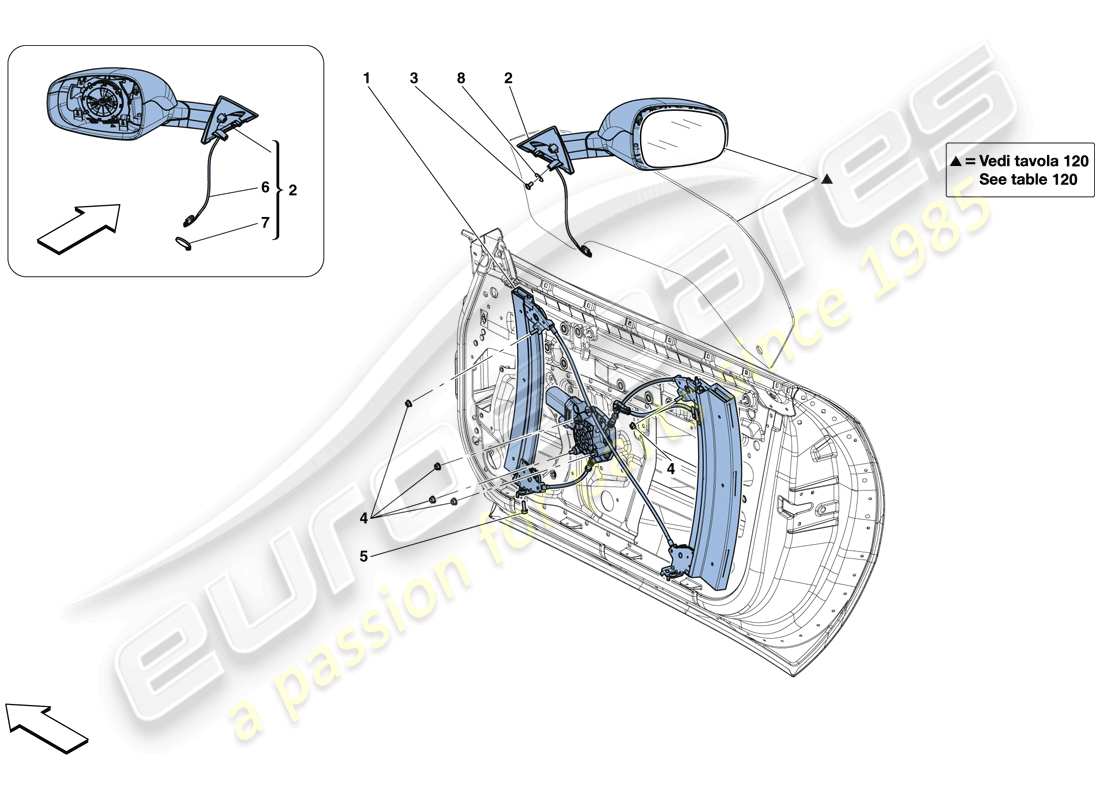 ferrari 812 superfast (rhd) türen - elektrische fensterheber und rückspiegel ersatzteildiagramm