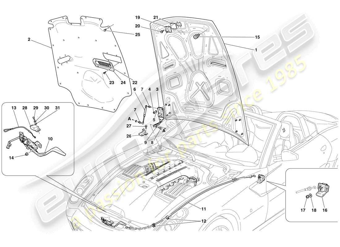 ferrari 599 sa aperta (europe) motorraumdeckel teilediagramm