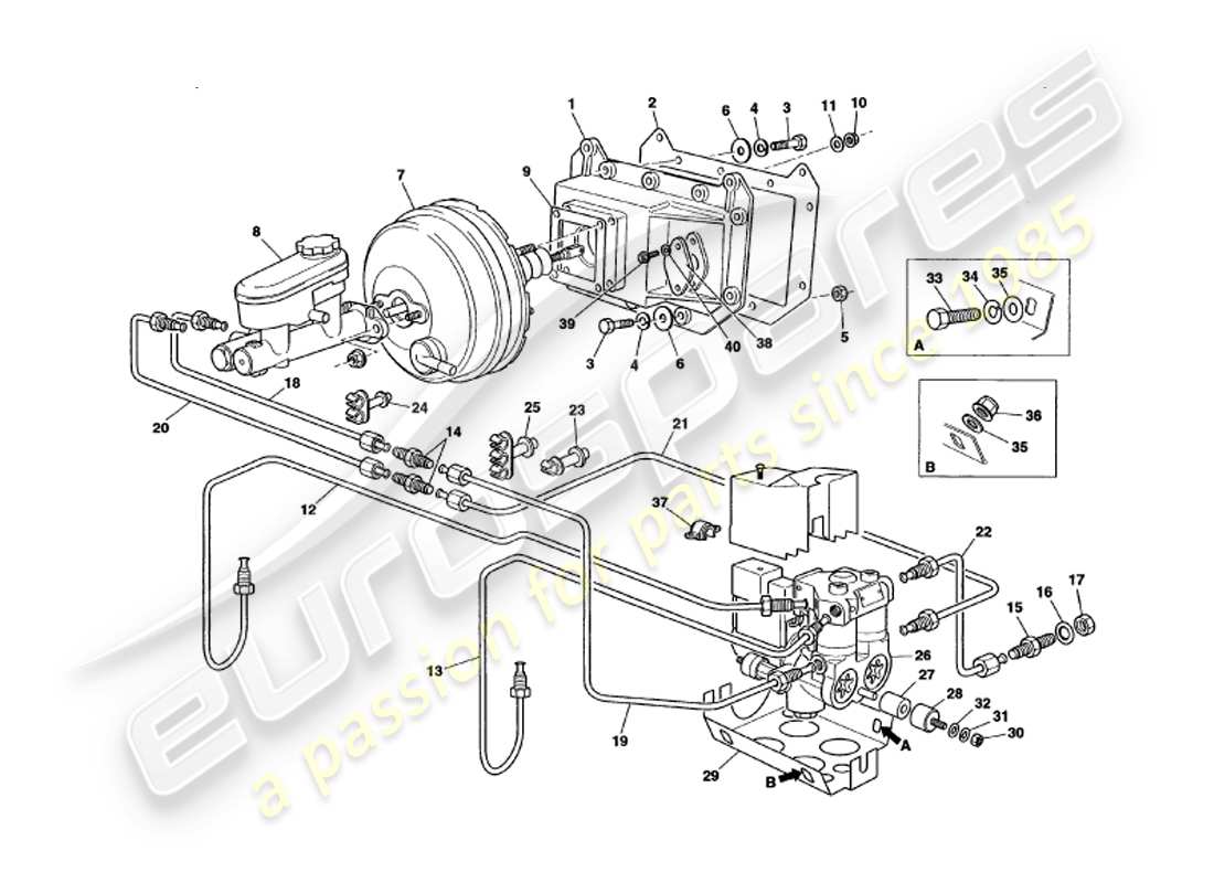 aston martin v8 volante (2000) servo- und modulator-teilediagramm