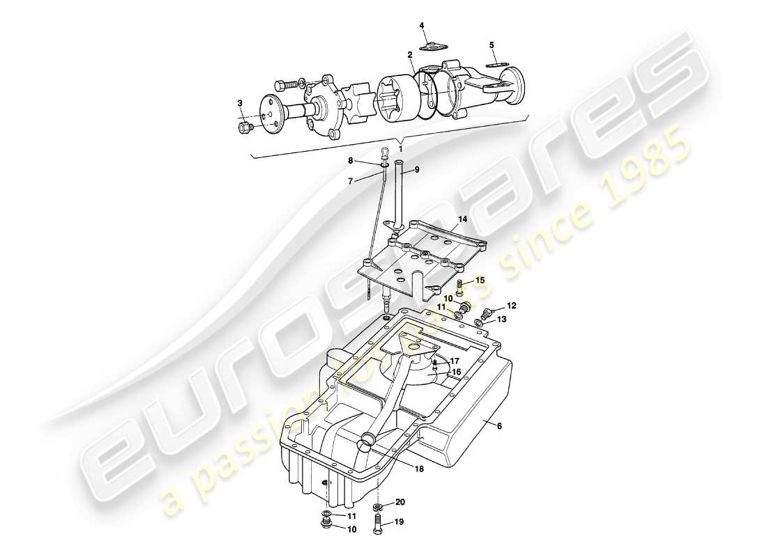 aston martin v8 volante (1999) teilediagramm für ölpumpe und ölwanne