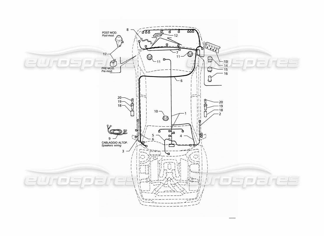 maserati ghibli 2.8 (abs) elektrisches system: teilediagramm für kofferraum, türen und fahrgastraum (rechtsantrieb)