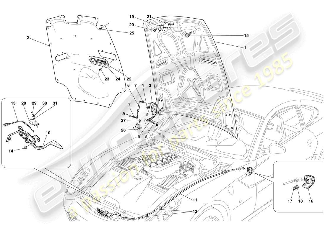 ferrari 599 gtb fiorano (rhd) motorraumdeckel teilediagramm