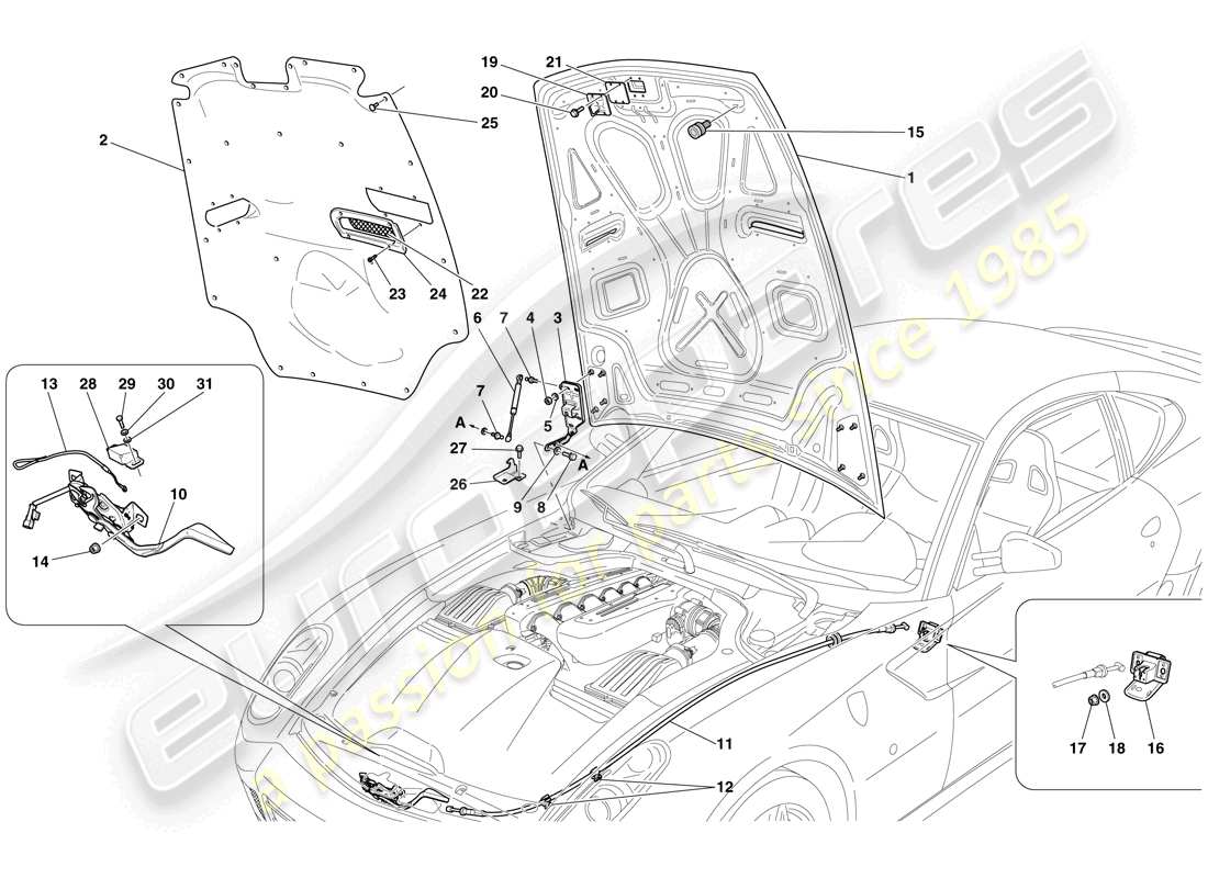 ferrari 599 gtb fiorano (usa) motorraumdeckel - ersatzteildiagramm