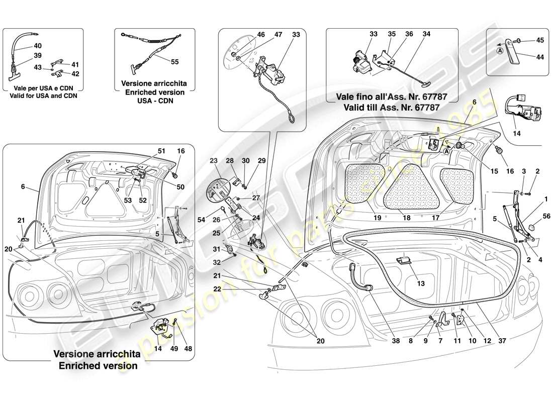 ferrari 612 scaglietti (usa) gepäckraumdeckel und tankklappe teilediagramm