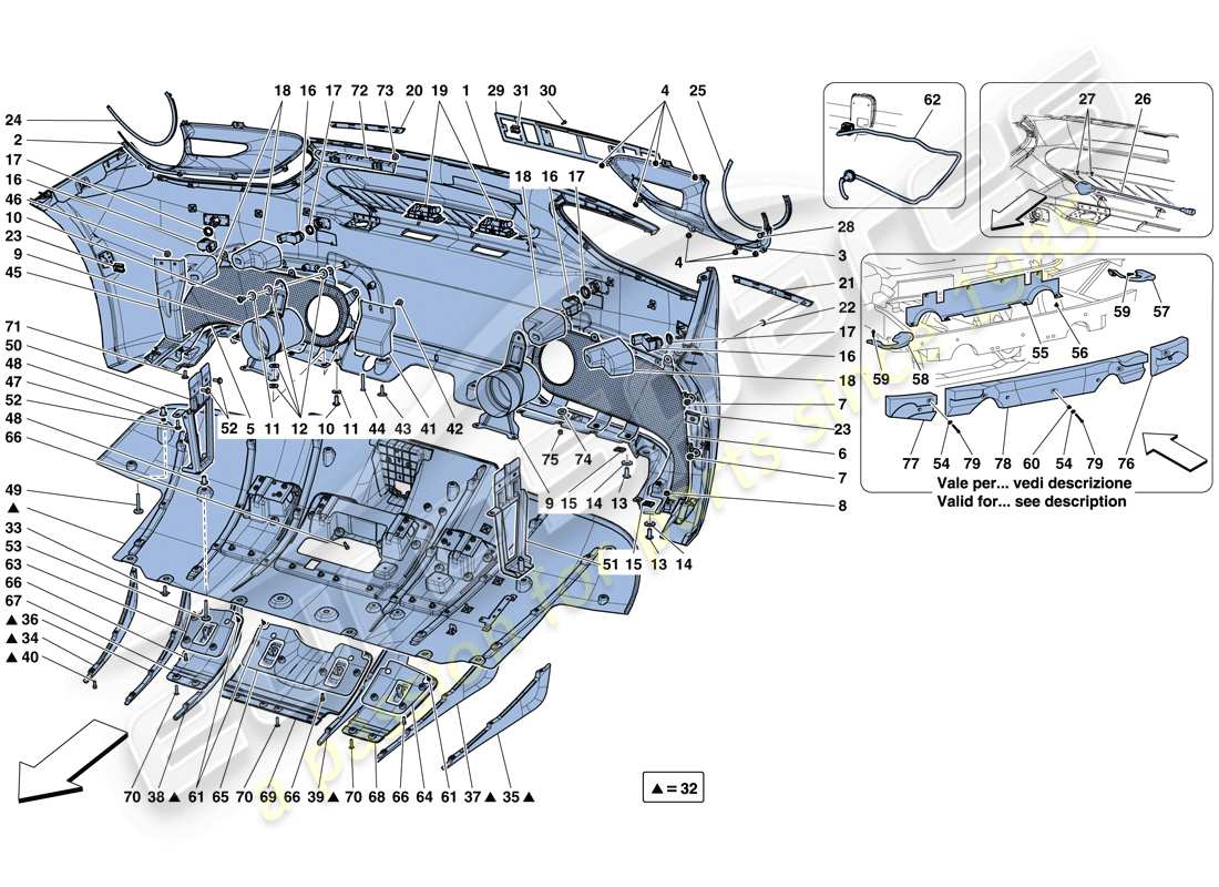 ferrari 488 gtb (europe) hintere stoßstange teilediagramm