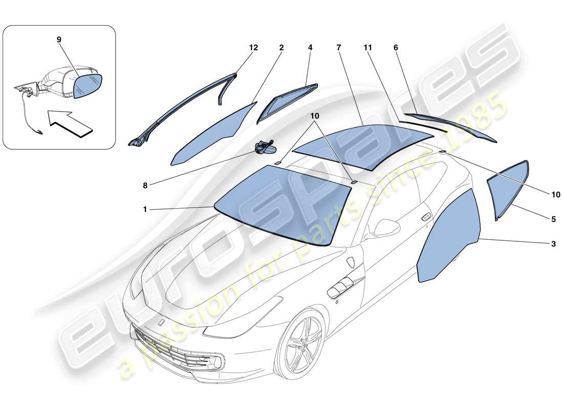 ferrari gtc4 lusso t (usa) bildschirme, fenster und dichtungen ersatzteildiagramm