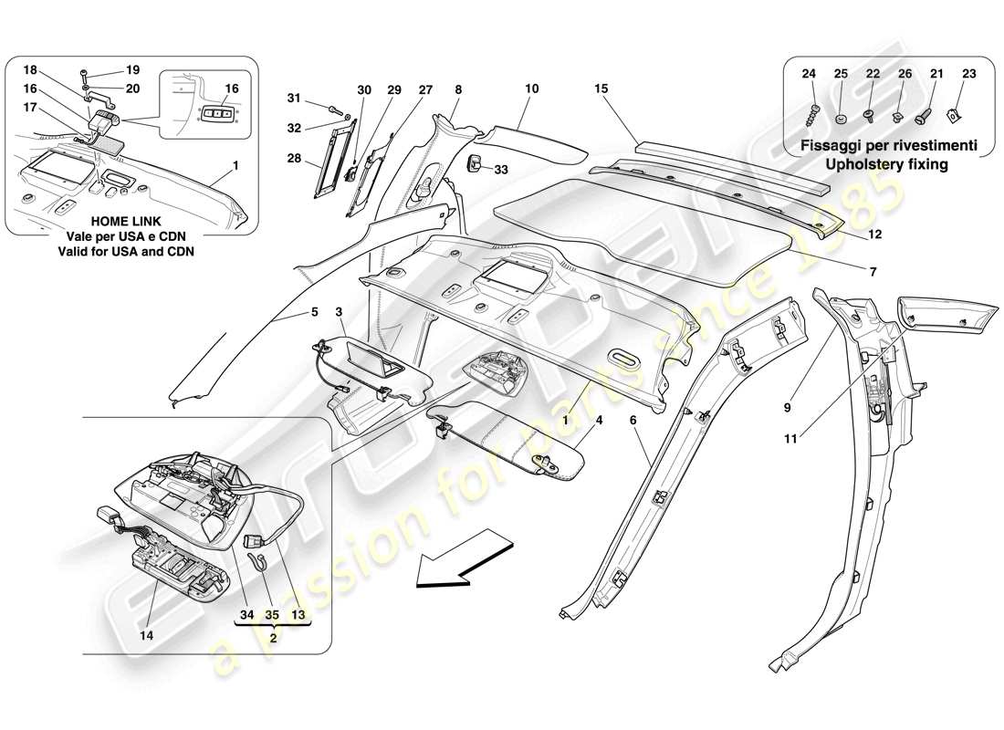 ferrari 599 gtb fiorano (europe) dachhimmelverkleidung und zubehör teilediagramm