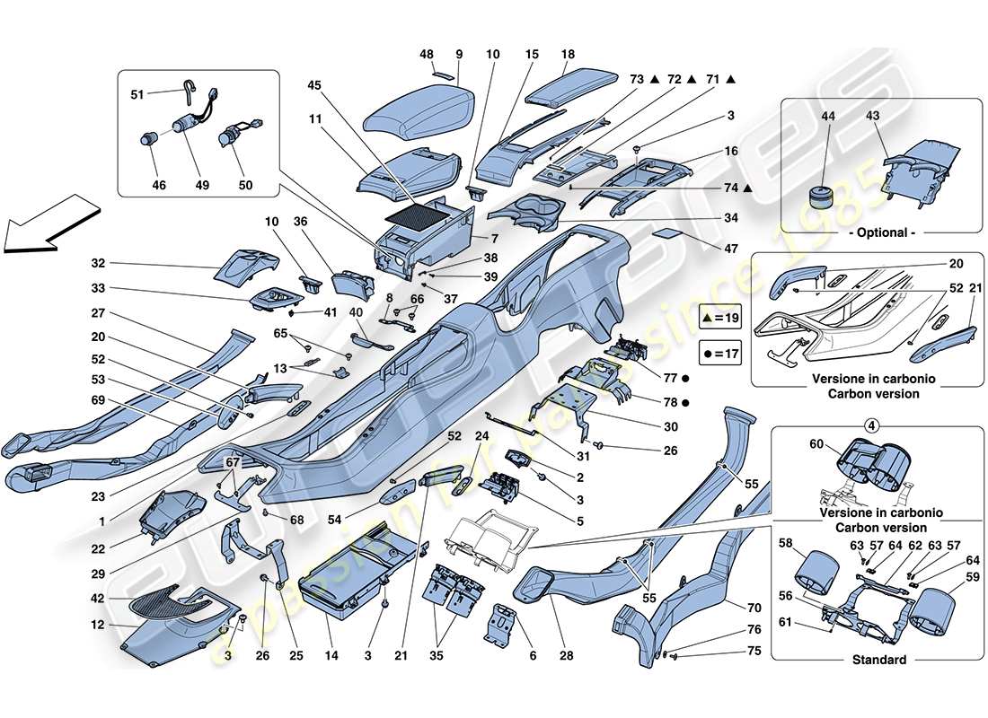 ferrari ff (europe) tunnel - unterkonstruktion und zubehör teilediagramm