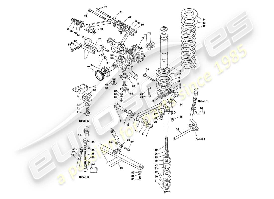 aston martin v8 volante (2000) vordere aufhängung teilediagramm