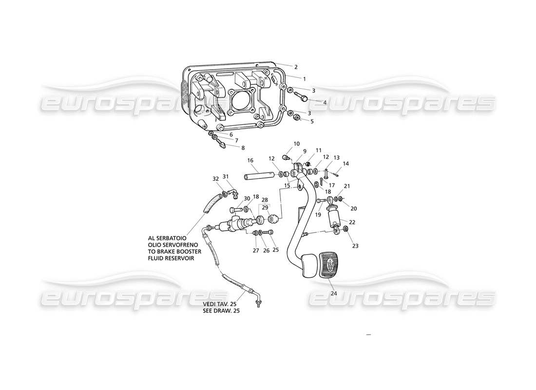 maserati qtp v8 evoluzione kupplung teilediagramm für pedal und pumpenpedalunterstützung (rh-antrieb).