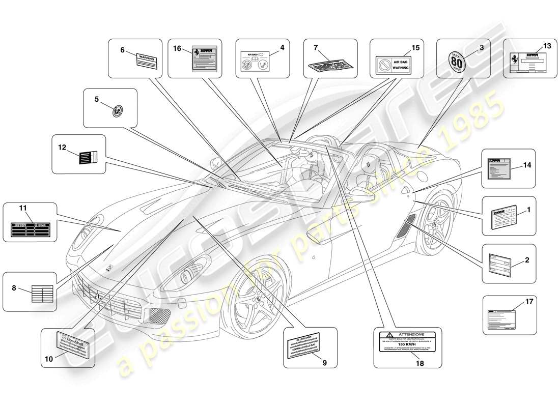 ferrari 599 sa aperta (europe) klebeetiketten und -schilder ersatzteildiagramm