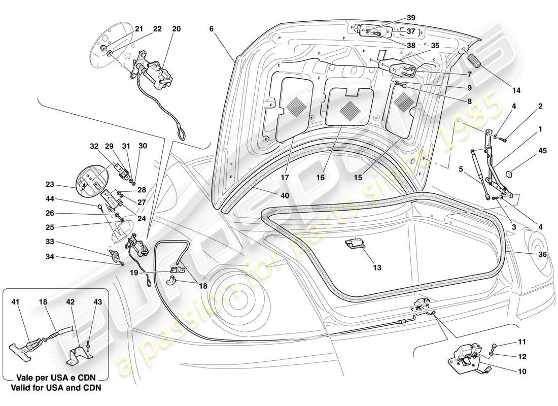 ferrari 599 gto (rhd) gepäckraum-deckel und tankklappe teilediagramm
