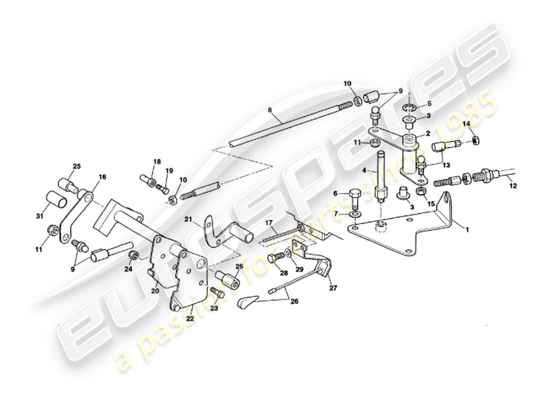 aston martin v8 volante (1999) teilediagramm für gasgestänge und -steuerung