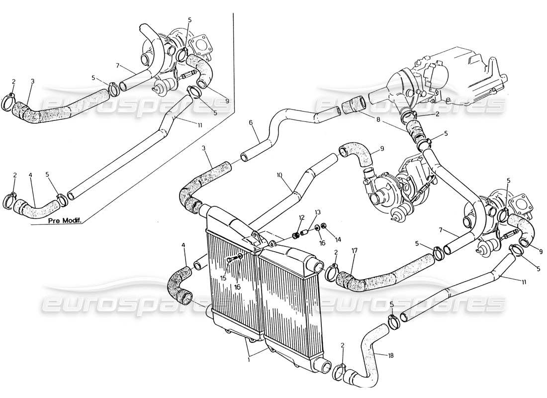 maserati 222 / 222e biturbo heal exchanger - rohrteilediagramm