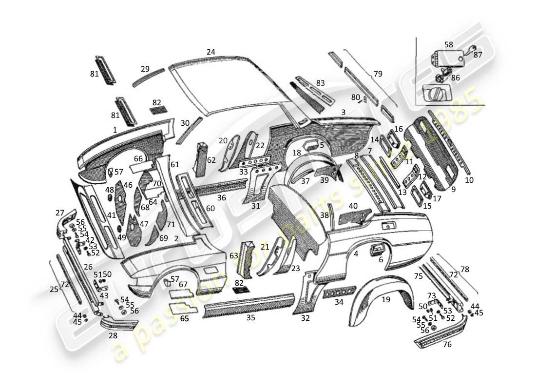 maserati kyalami karosserie teilediagramm