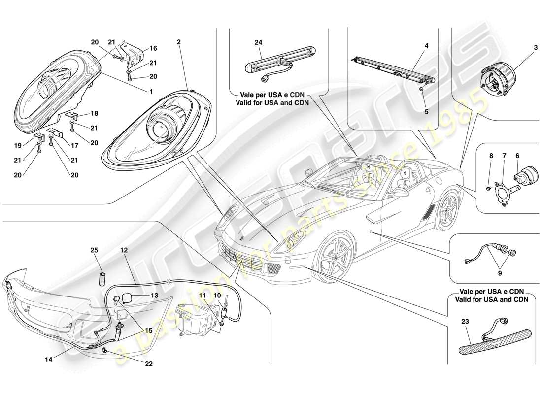 ferrari 599 sa aperta (europe) scheinwerfer und rücklichter ersatzteildiagramm