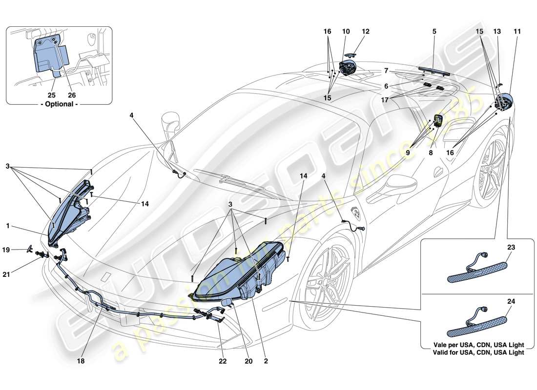 ferrari 488 spider (europe) scheinwerfer und rücklichter ersatzteildiagramm