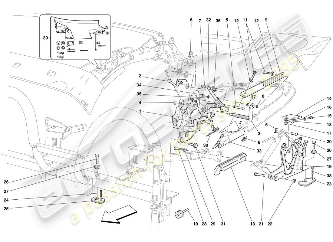 ferrari f430 spider (rhd) dach-kinematik - unterer teil teilediagramm