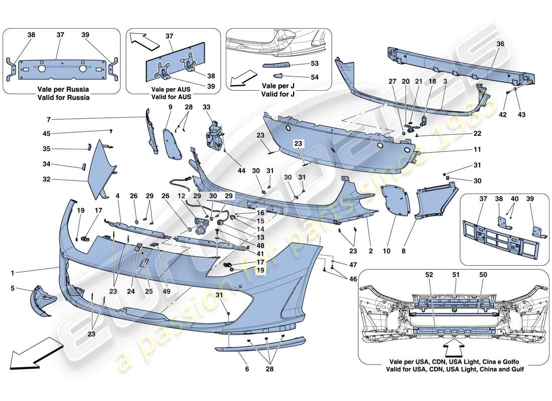 ferrari 812 superfast (rhd) frontstoßstange teilediagramm