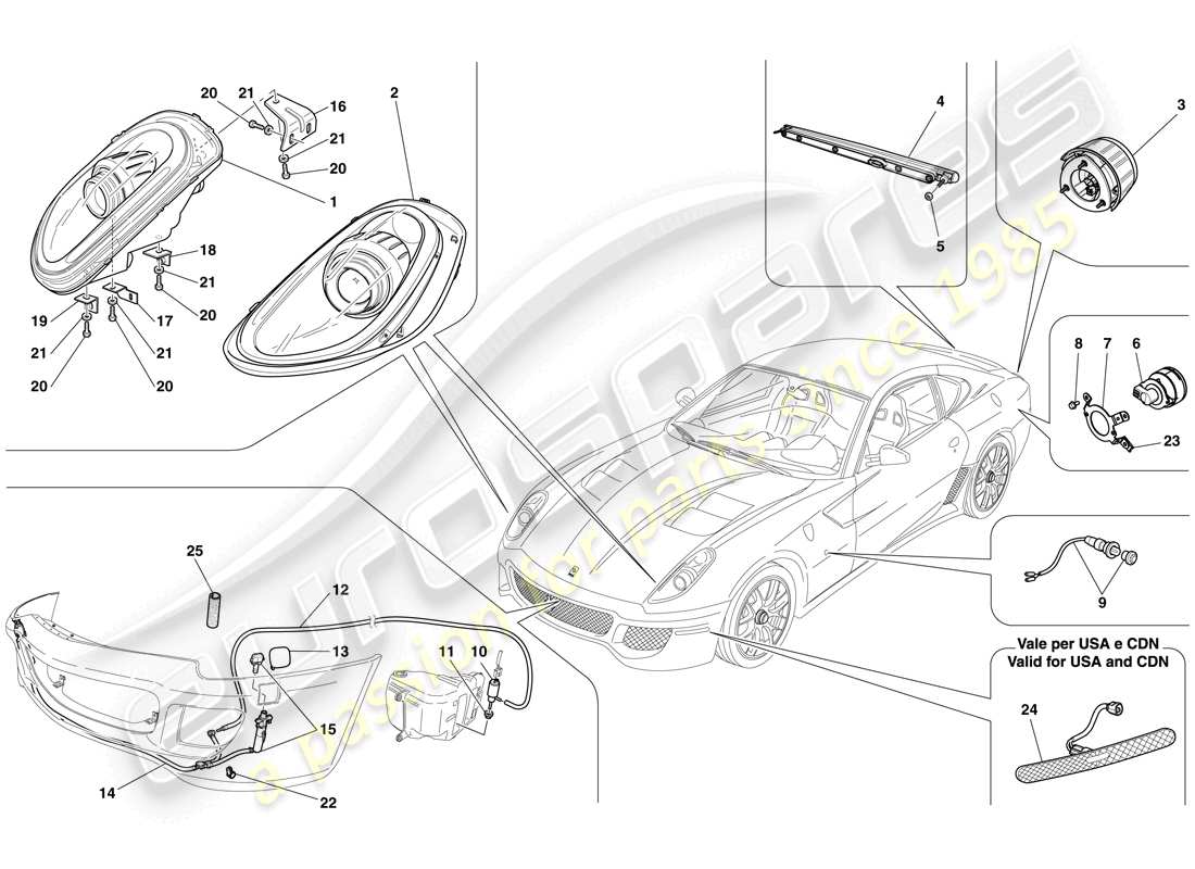 ferrari 599 gto (rhd) scheinwerfer und rücklichter teilediagramm