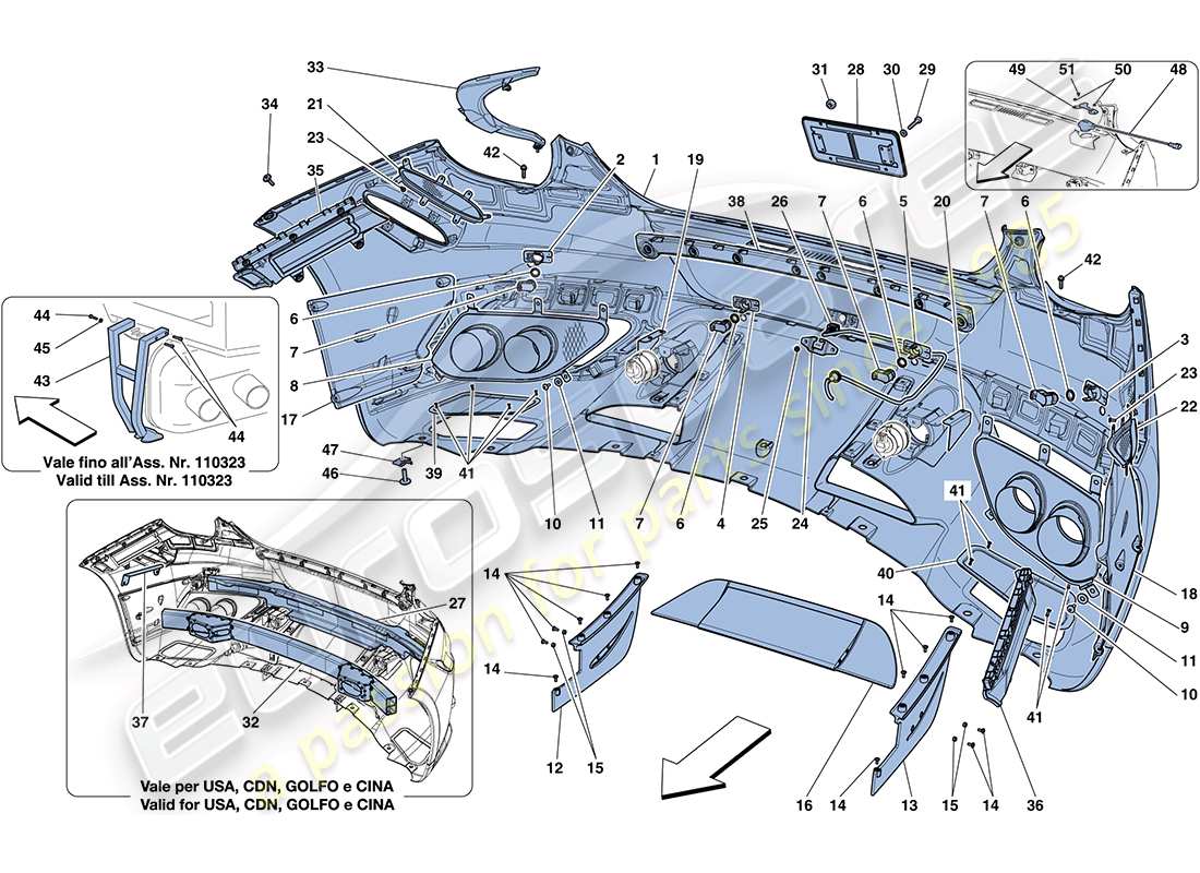 ferrari ff (usa) hintere stoßstange teilediagramm