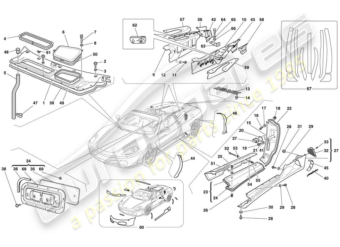 ferrari f430 spider (europe) abschirme - aussenverkleidung ersatzteildiagramm