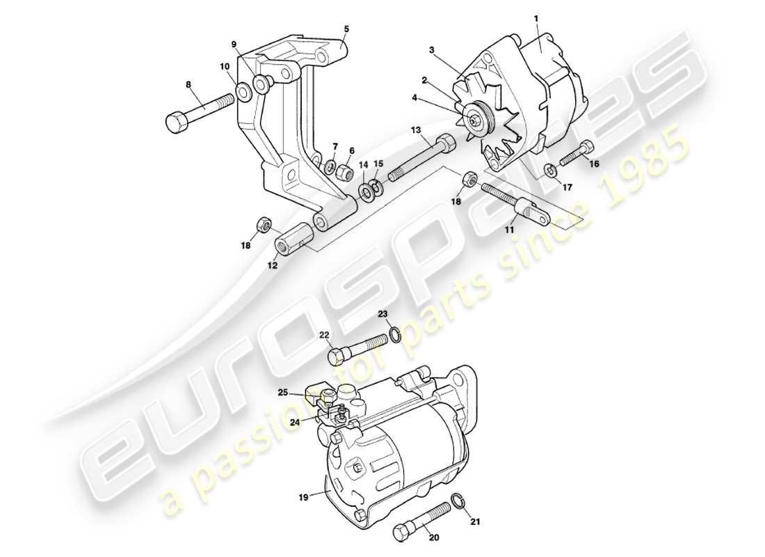aston martin v8 volante (2000) teilediagramm für generator, anlasser und luftpumpe