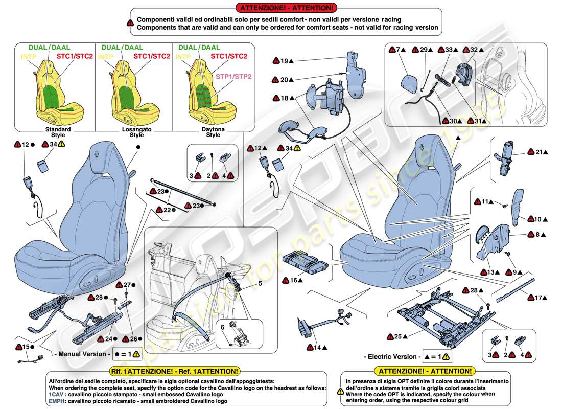 ferrari 488 spider (rhd) sitze - sicherheitsgurte, führungen und einstellungen ersatzteildiagramm