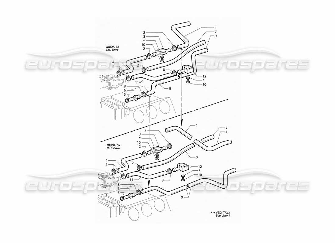 maserati qtp. 3.2 v8 (1999) teilediagramm für turbokühlrohre