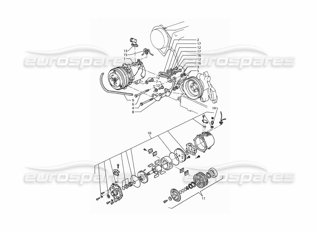 maserati ghibli 2.8 (abs) teilediagramm für luftkompressor und halterungen