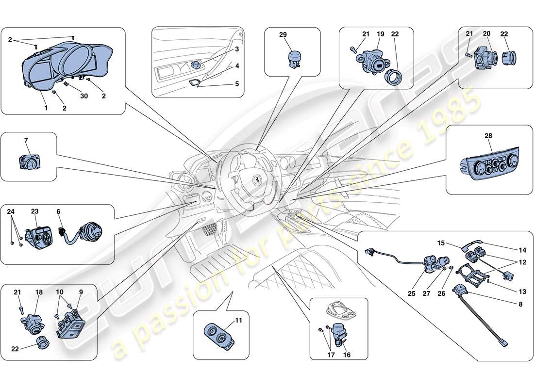 ferrari ff (europe) armaturenbrett- und tunnelinstrumente ersatzteildiagramm