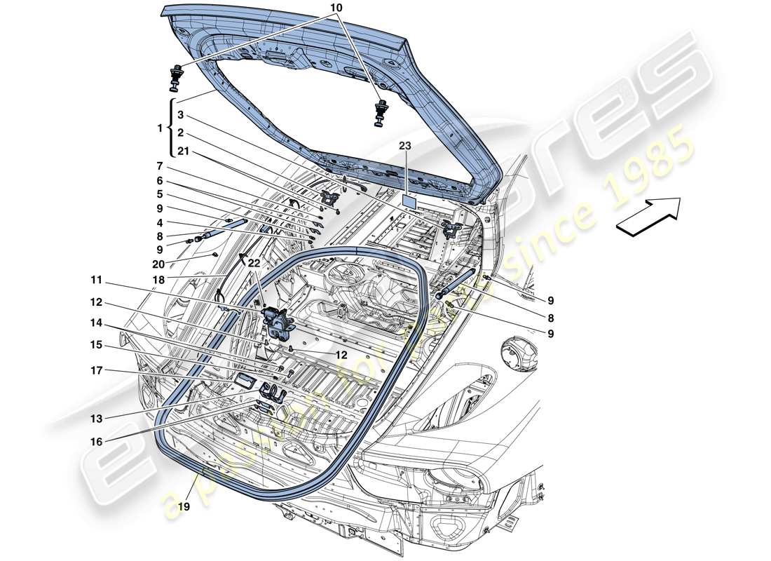 ferrari f12 tdf (europe) heckdeckel und öffnungsmechanismus teilediagramm