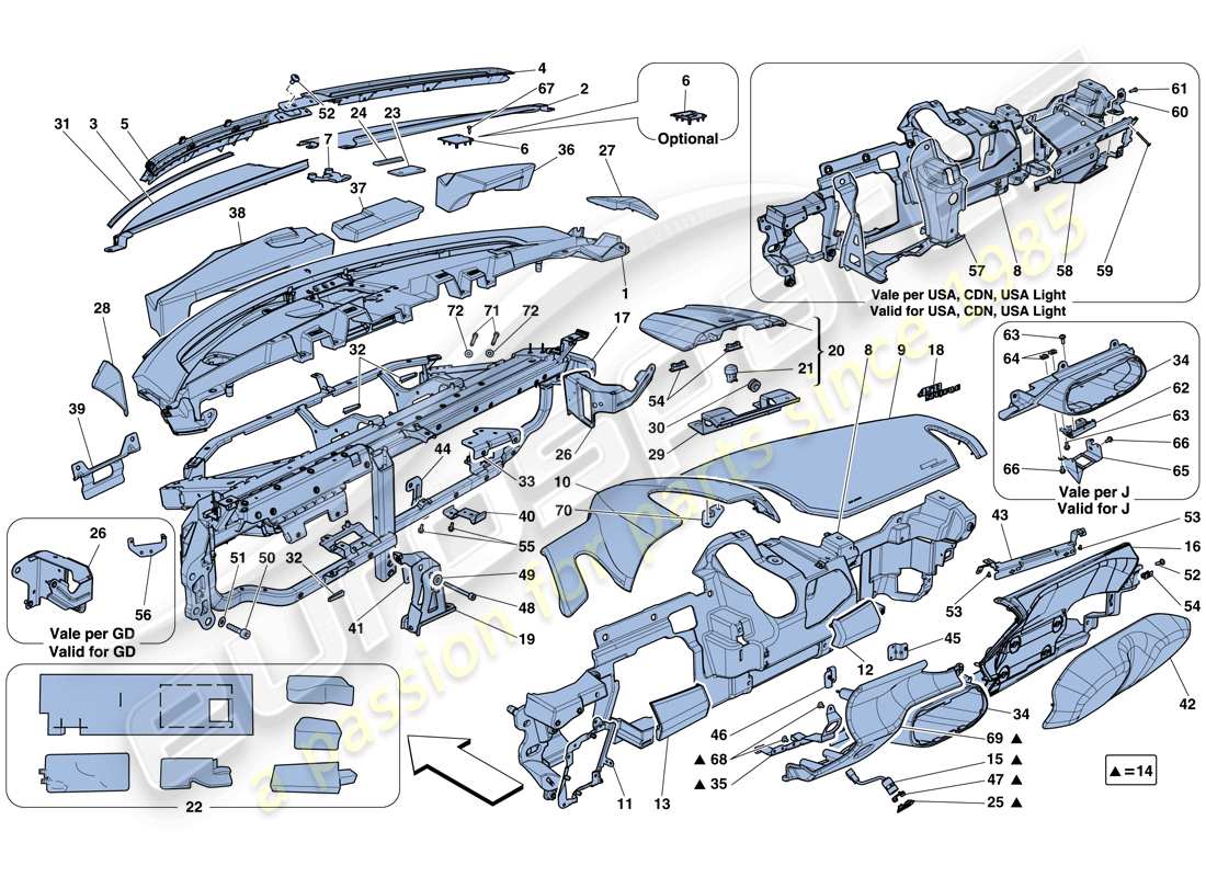 ferrari 458 speciale (rhd) dashboard-ersatzteildiagramm