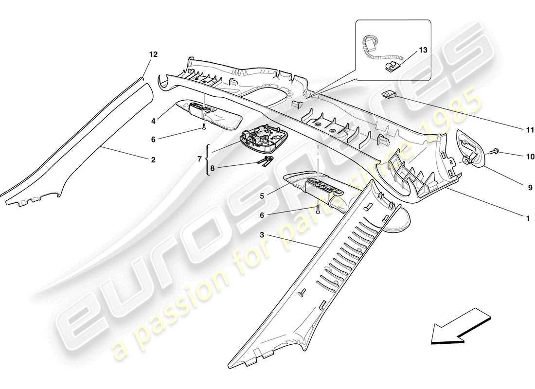 ferrari california (usa) dachhimmelverkleidung und zubehör teilediagramm