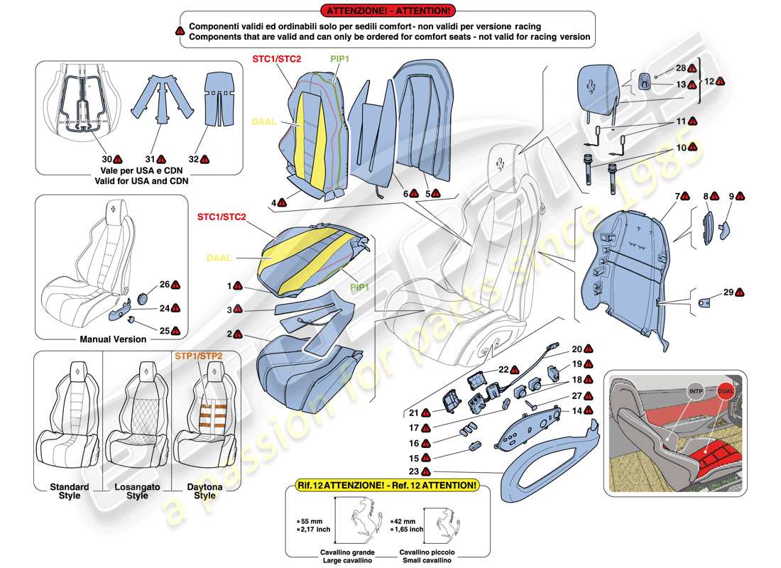 ferrari 458 spider (usa) sitze - polsterung und zubehör ersatzteildiagramm