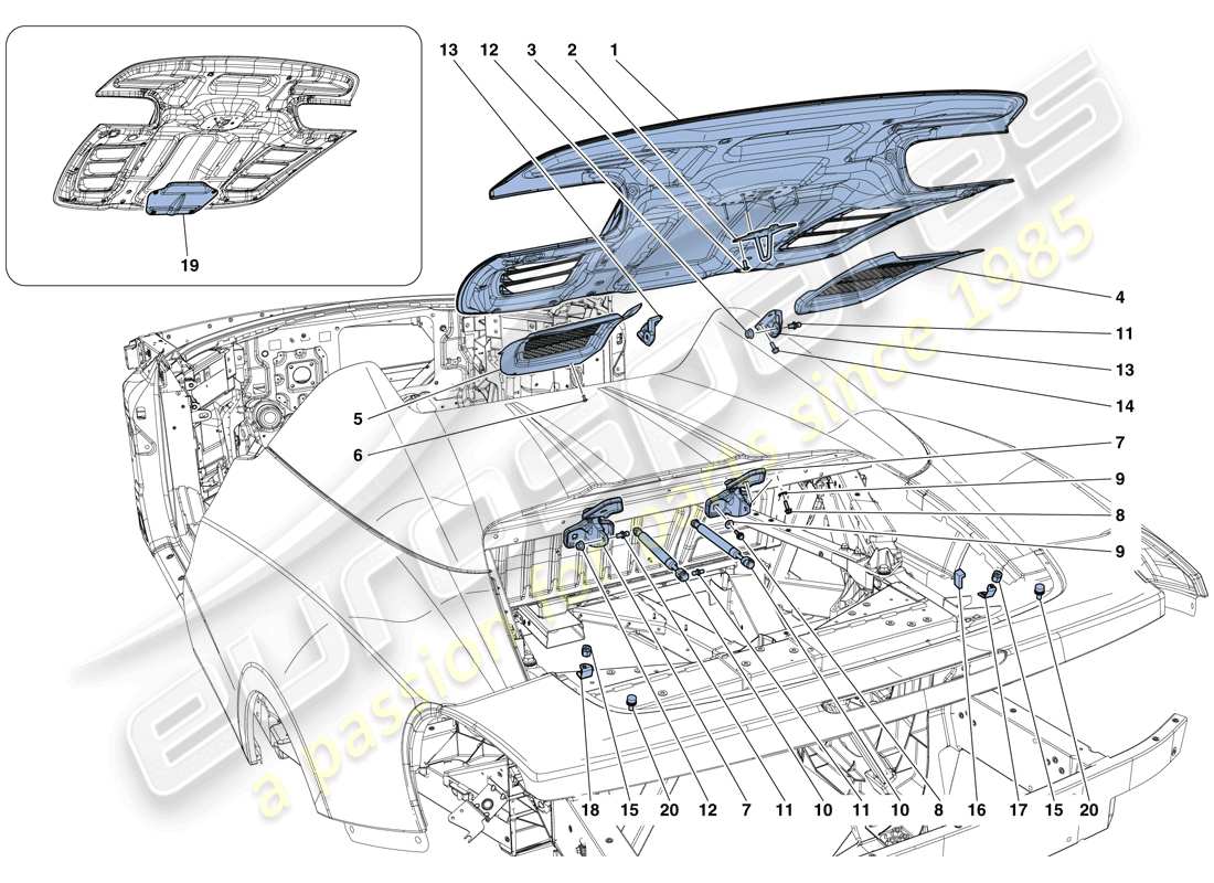 ferrari 458 spider (usa) motorraumdeckel - ersatzteildiagramm