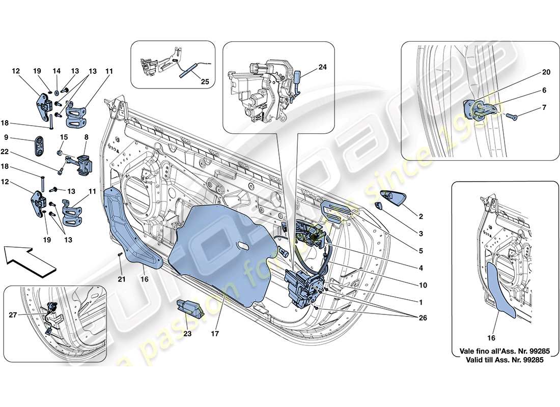 ferrari ff (rhd) türen - öffnungsmechanismus und scharniere ersatzteildiagramm