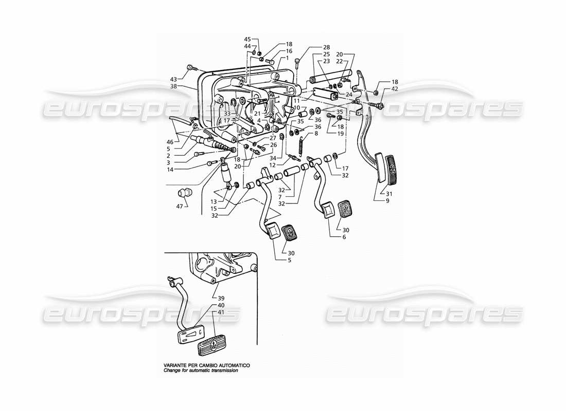 maserati qtp. 3.2 v8 (1999) pedalbaugruppe kupplung teilediagramm der pumpe für rh-antrieb (mt und at).