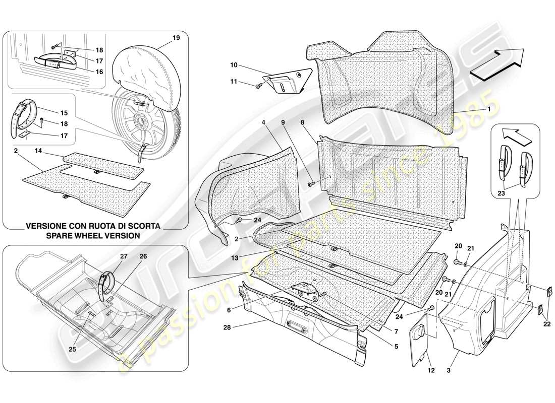 ferrari 599 gto (usa) gepäckraumverkleidung teilediagramm