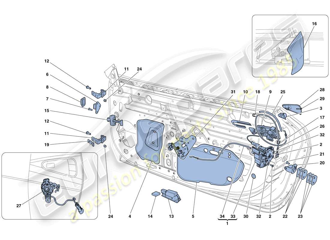 ferrari 458 speciale (europe) türen - öffnungsmechanismen und scharniere ersatzteildiagramm