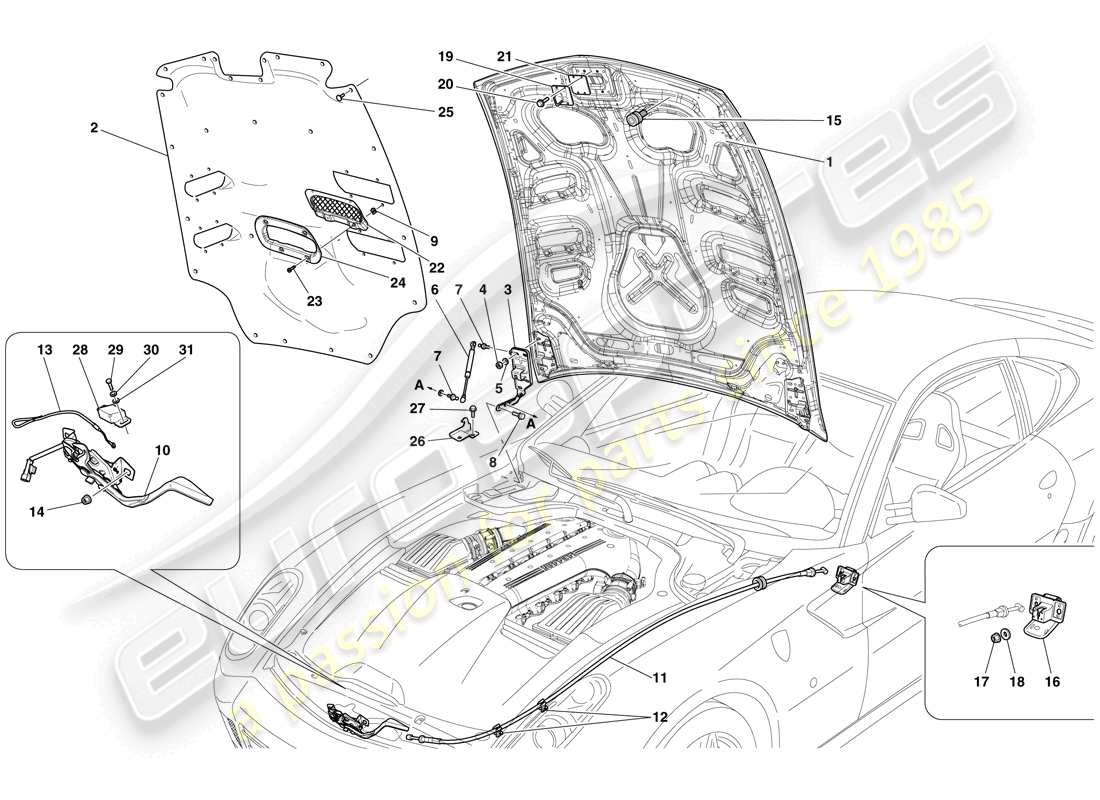 ferrari 599 gto (rhd) motorraumdeckel teilediagramm