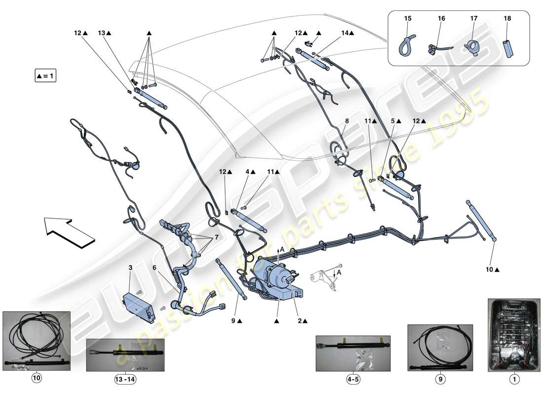 ferrari california t (rhd) elektrisches dach: hydraulik teilediagramm