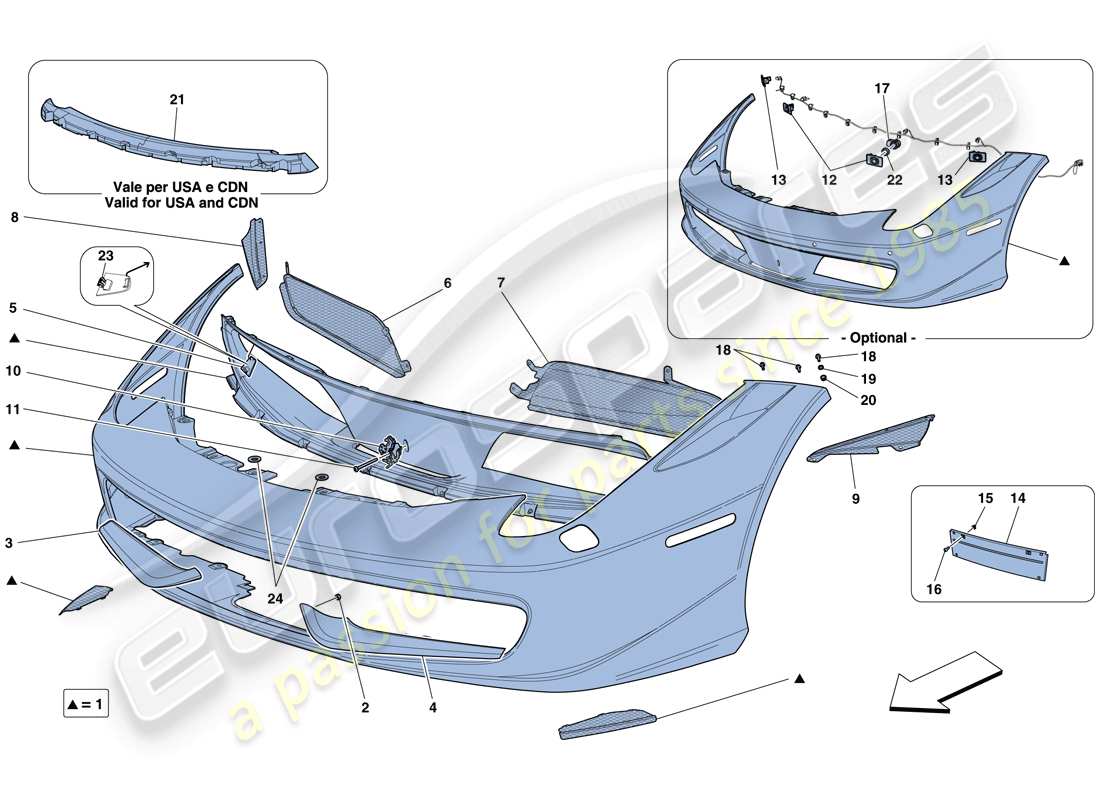 ferrari 458 spider (usa) frontstoßstange teilediagramm