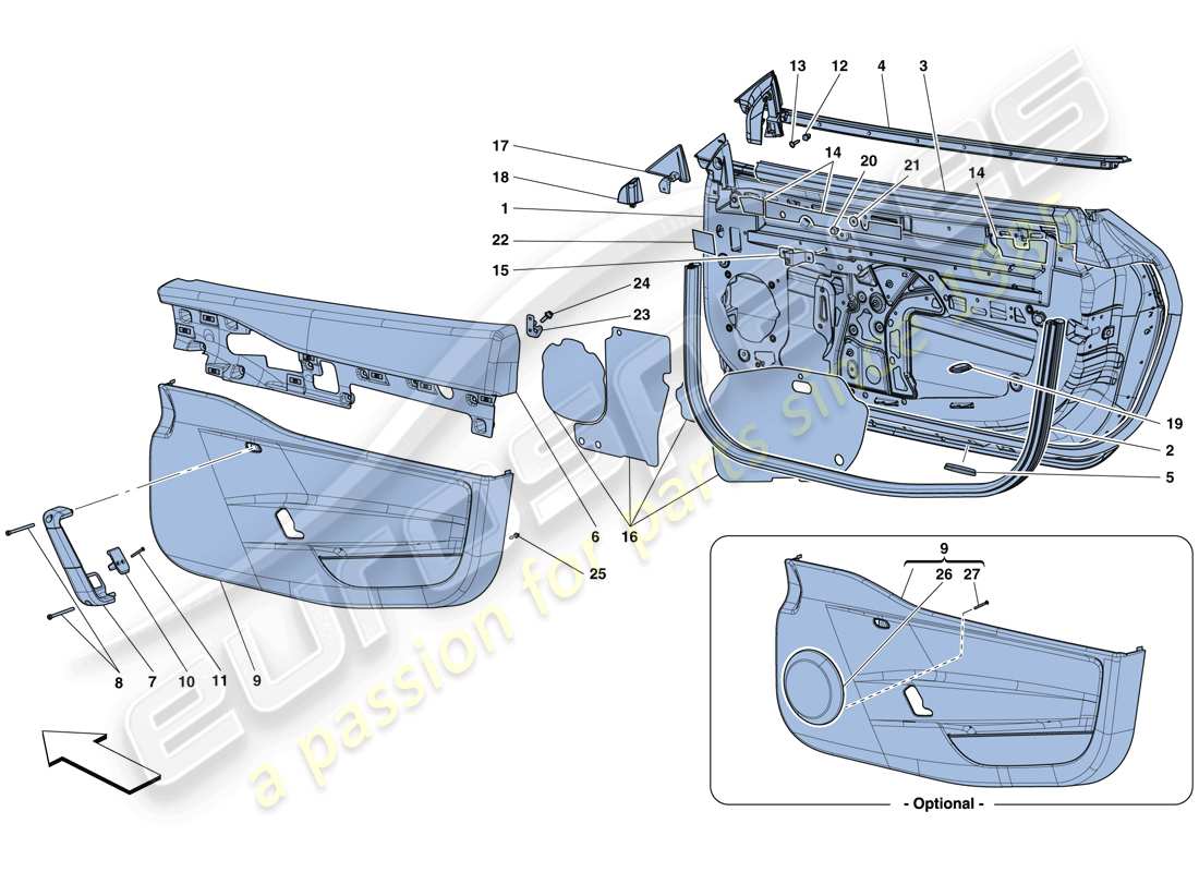 ferrari 458 speciale (europe) türen - unterkonstruktion und verkleidung teilediagramm