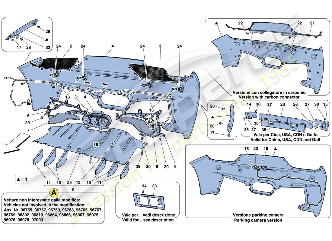 ferrari 458 spider (rhd) hintere stoßstange teilediagramm