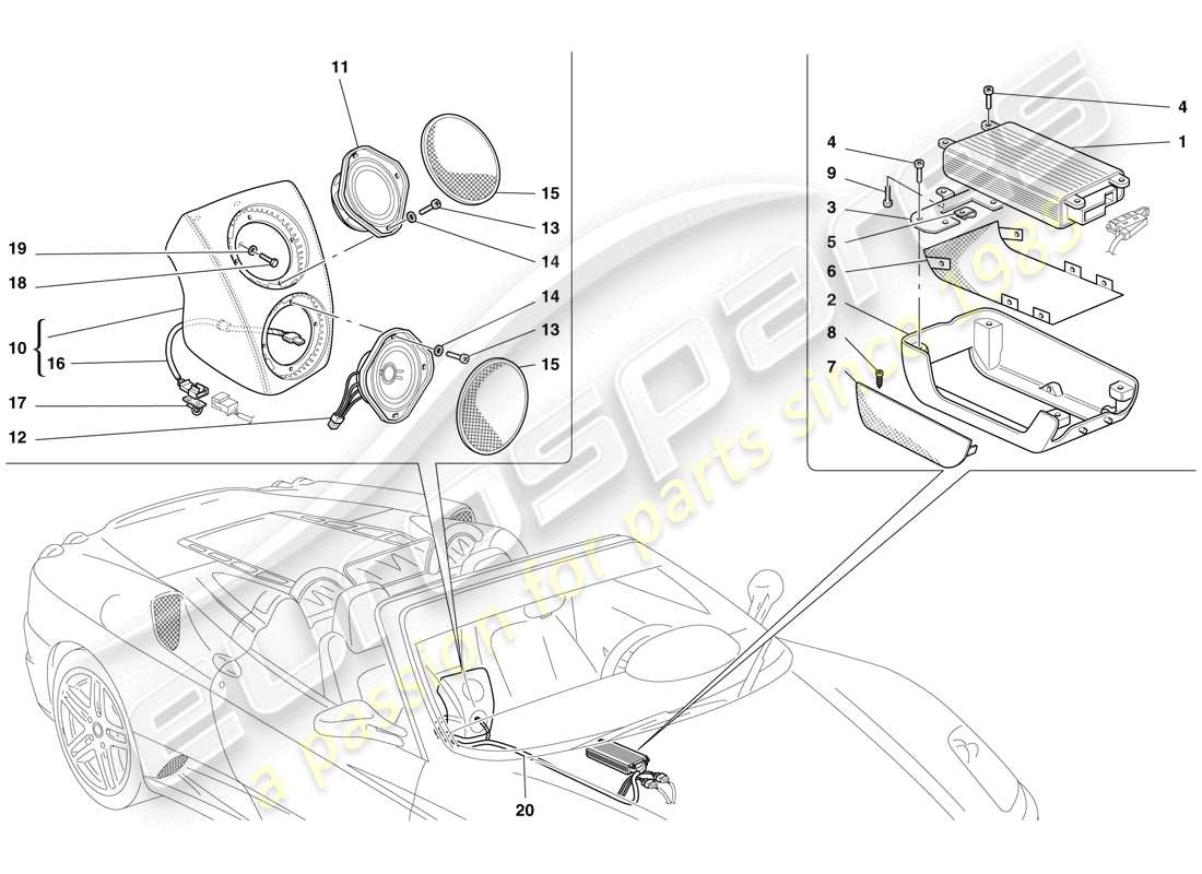 ferrari f430 spider (europe) radioverstärkersystem teilediagramm