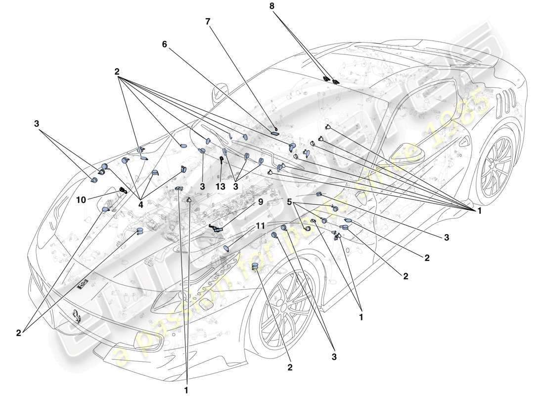 ferrari f12 tdf (rhd) verschiedene befestigungen für die elektrische anlage teilediagramm