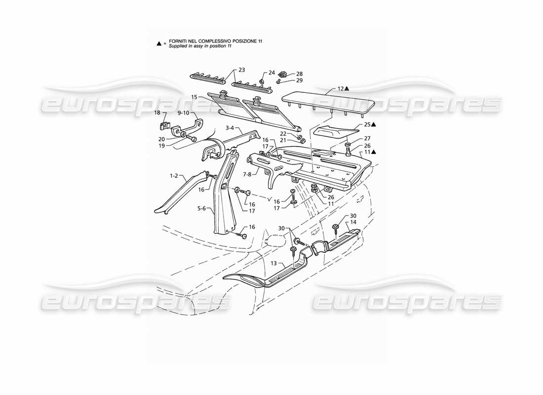 maserati qtp v6 (1996) innenverkleidung: säulen teilediagramm