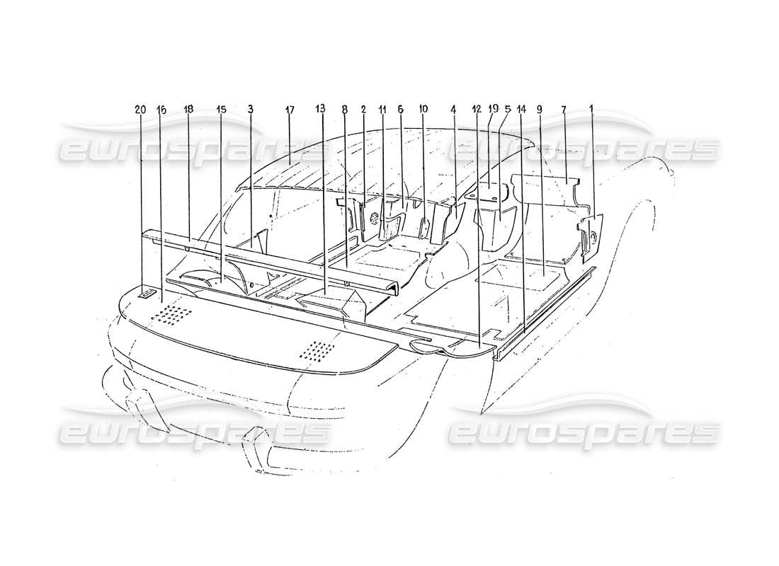 ferrari 330 gtc (coachwork) teilediagramm für teppiche und verkleidungen